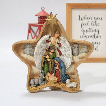 Christianartbag Home Decor, Nativity Scene Carving Hand Painted Doll Art Doll Nativity Collection Decorative Statue Decorative Home Christmas Gift - Christian Art Bag