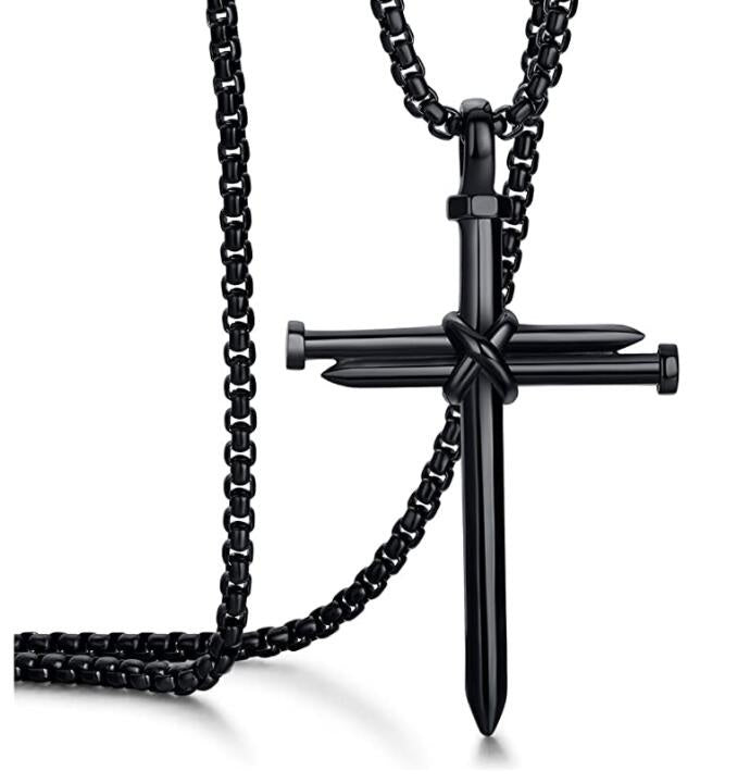 Christianartbag Jewelry, Mens Jewellery Black Stainless Steel Necklace Nail Cross Pendant-Chain Necklace Christian Church Baptism Gift for Men Wholesale,CABJWL06270723 - Christian Art Bag