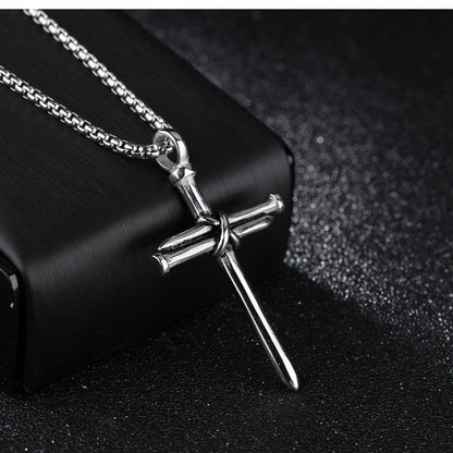 Christianartbag Jewelry, Mens Jewellery Black Stainless Steel Necklace Nail Cross Pendant-Chain Necklace Christian Church Baptism Gift for Men Wholesale,CABJWL06270723 - Christian Art Bag