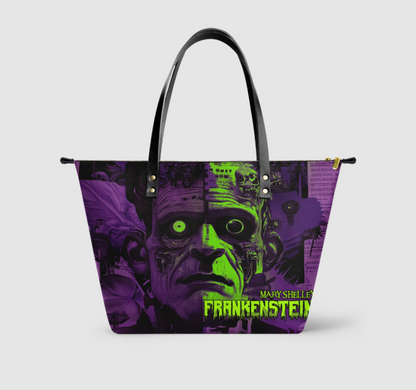 Mary Shelley Frankenstein Gothic Tote Bag – Purple and Green Horror Handbag for Halloween