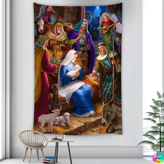 CHRISTIANARTBAG Nativity Scene Tapestry - Religious Wall Hanging Decor for Christmas & Easter