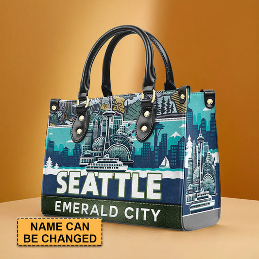 Seattle Emerald City Custom Leather Tote - CHRISTIANARTBAG Urban Charm Collection - CABLTHB19310324.