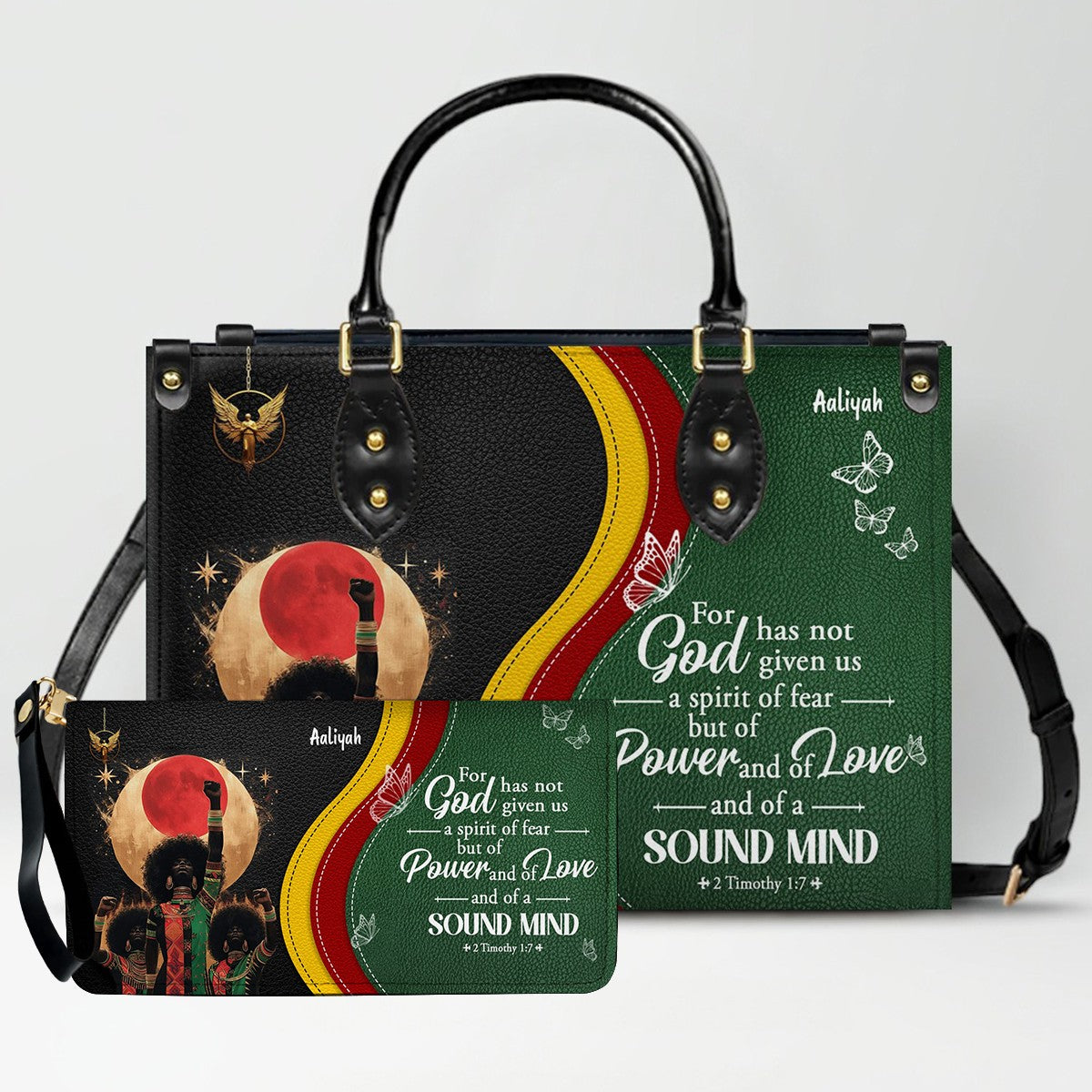 Set - Personalized Christian Leather Handbag & Wallet | Custom Bible Verse Faith Gift for Women by CHRISTIANARTBAG