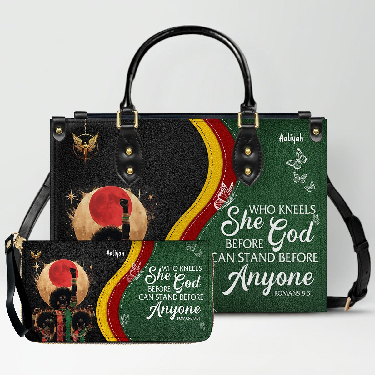 Set - Personalized Christian Leather Handbag & Wallet | Custom Bible Verse Faith Gift for Women by CHRISTIANARTBAG