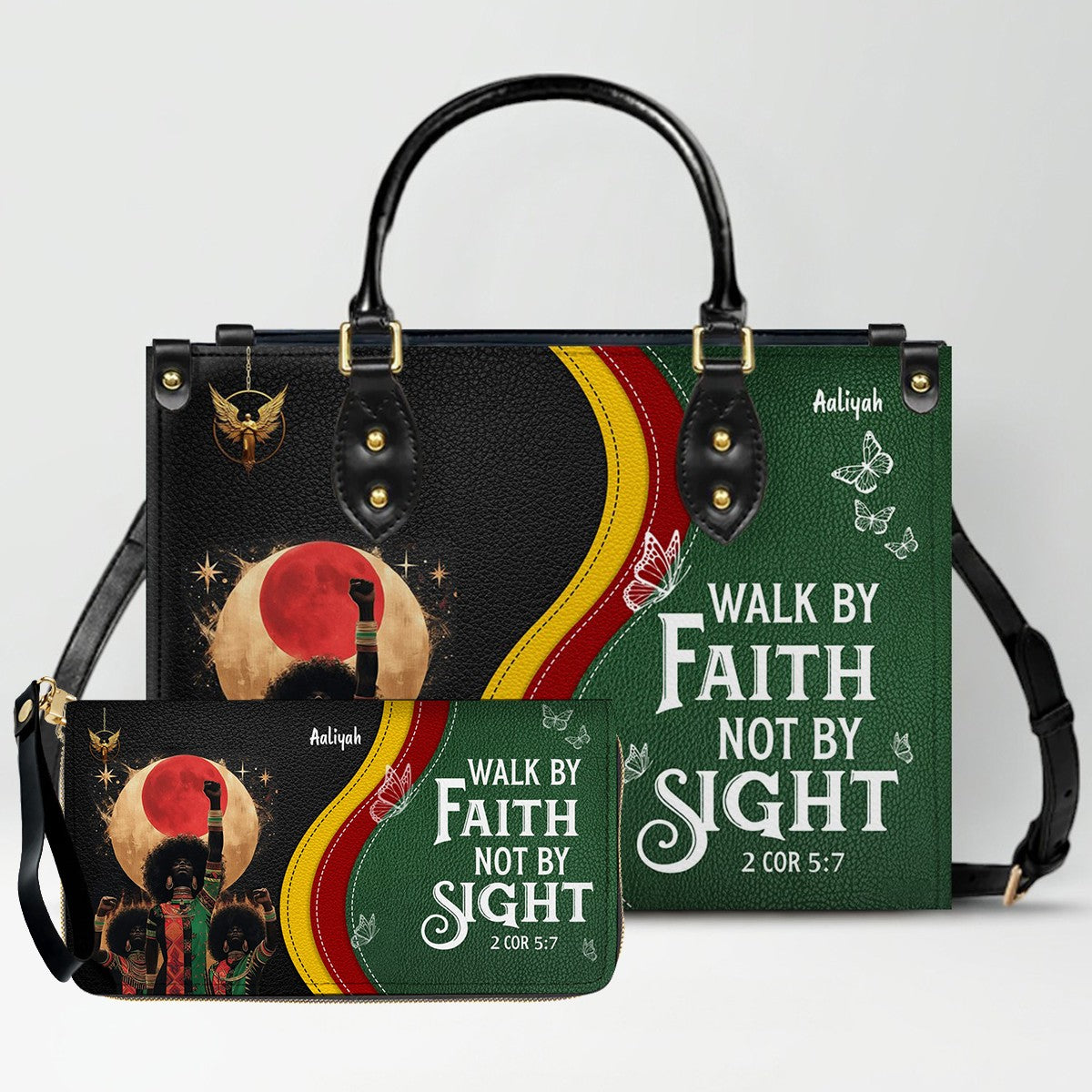 Set - Personalized Christian Leather Handbag & Wallet | Custom Bible Verse Faith Gift for Women by CHRISTIANARTBAG