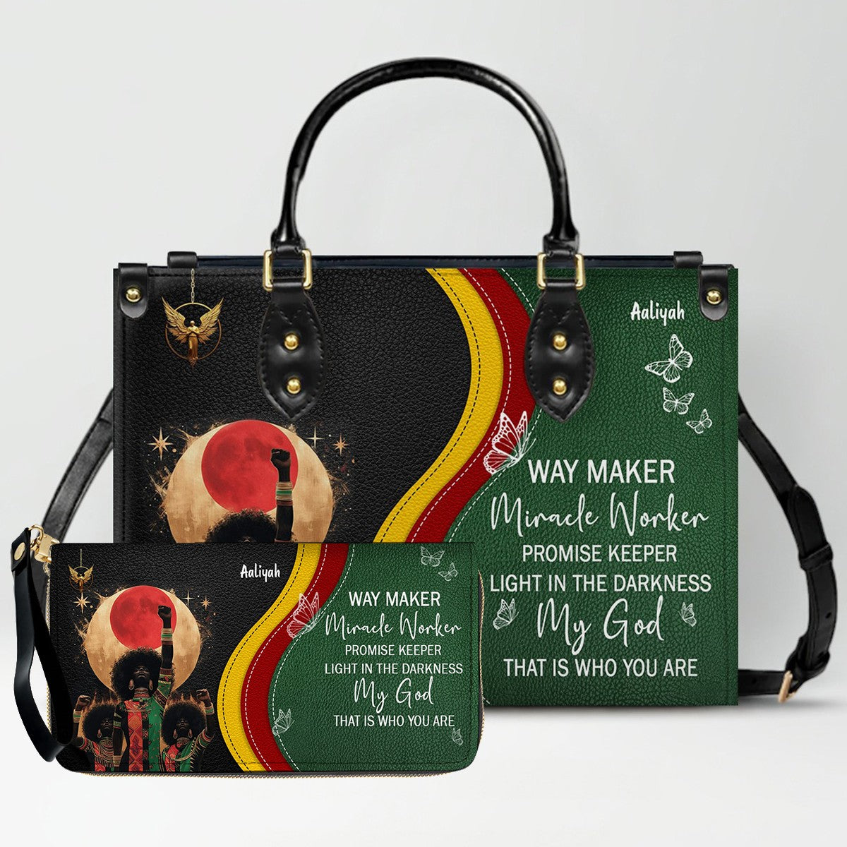 Set - Personalized Christian Leather Handbag & Wallet | Custom Bible Verse Faith Gift for Women by CHRISTIANARTBAG