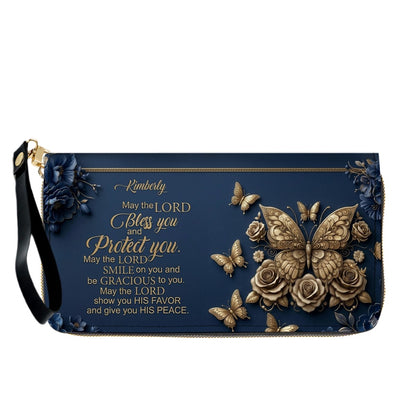 CHRISTIANARTBAG Personalized Leather Handbag, Custom Name & Color, "May The Lord Bless You" Butterfly & Floral Design, Luxury Christian Tote Bag CAB01072226