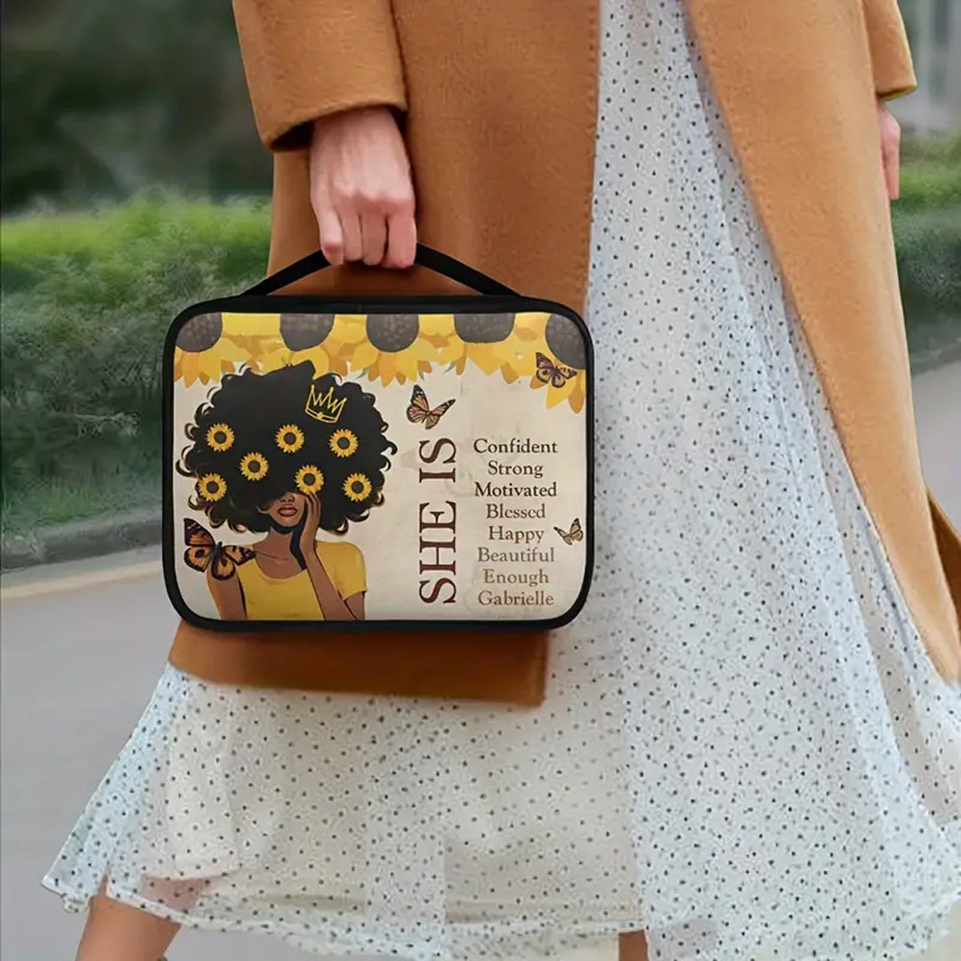 Empowering 'She Is' Sunflower Canvas Bible Cover - Personalized & Inspirational | CHRISTIANARTBAG