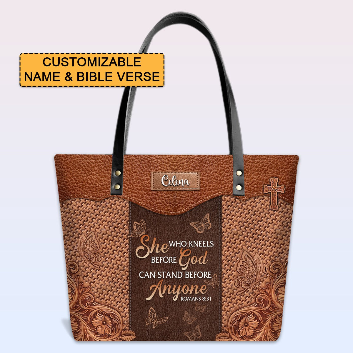Personalized Leather Tote Bag with Bible Verses – Personalized Leather Handbags – A Statement of Faith & Strength | CHRISTIANARTBAG Leather TOTE Bag.