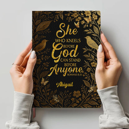 Personalized Bible Verse Journal – Custom Name & Scripture – Strength and Faith Leather Notebook for Women