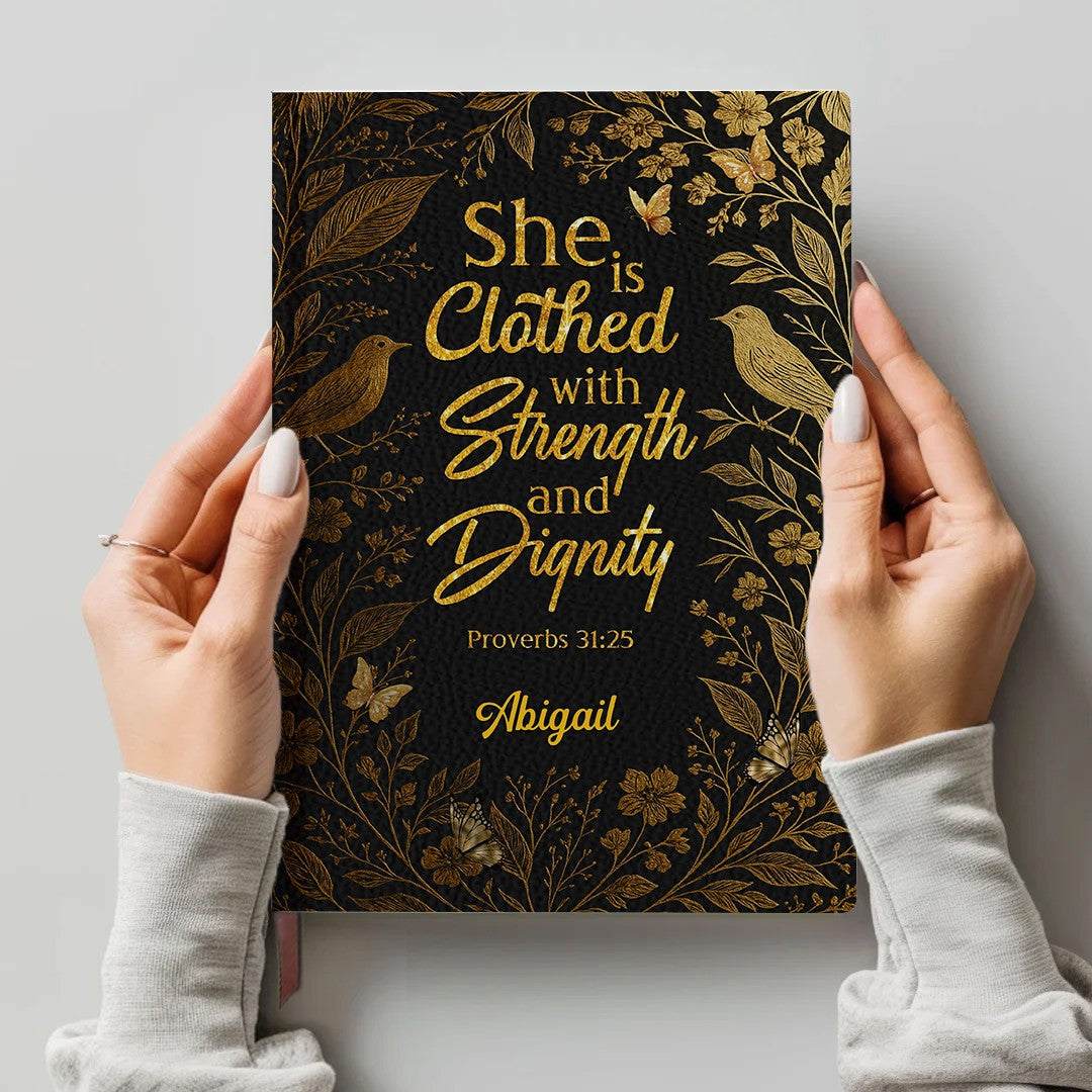 Personalized Bible Verse Journal – Custom Name & Scripture – Strength and Faith Leather Notebook for Women