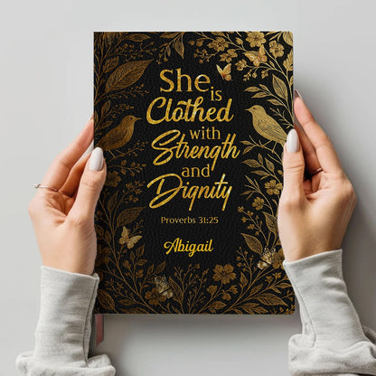 Personalized Bible Verse Journal – Custom Name & Scripture – Strength and Faith Leather Notebook for Women