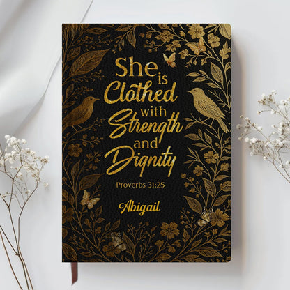 Personalized Bible Verse Journal – Custom Name & Scripture – Strength and Faith Leather Notebook for Women