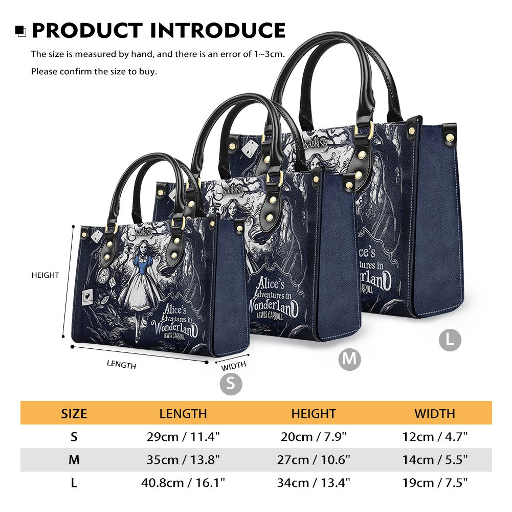 Personalized Leather Handbag – “Alice's Adventures in Wonderland Lewis Carroll” Book Cover Design | Custom Name | ChristianArtBag™
