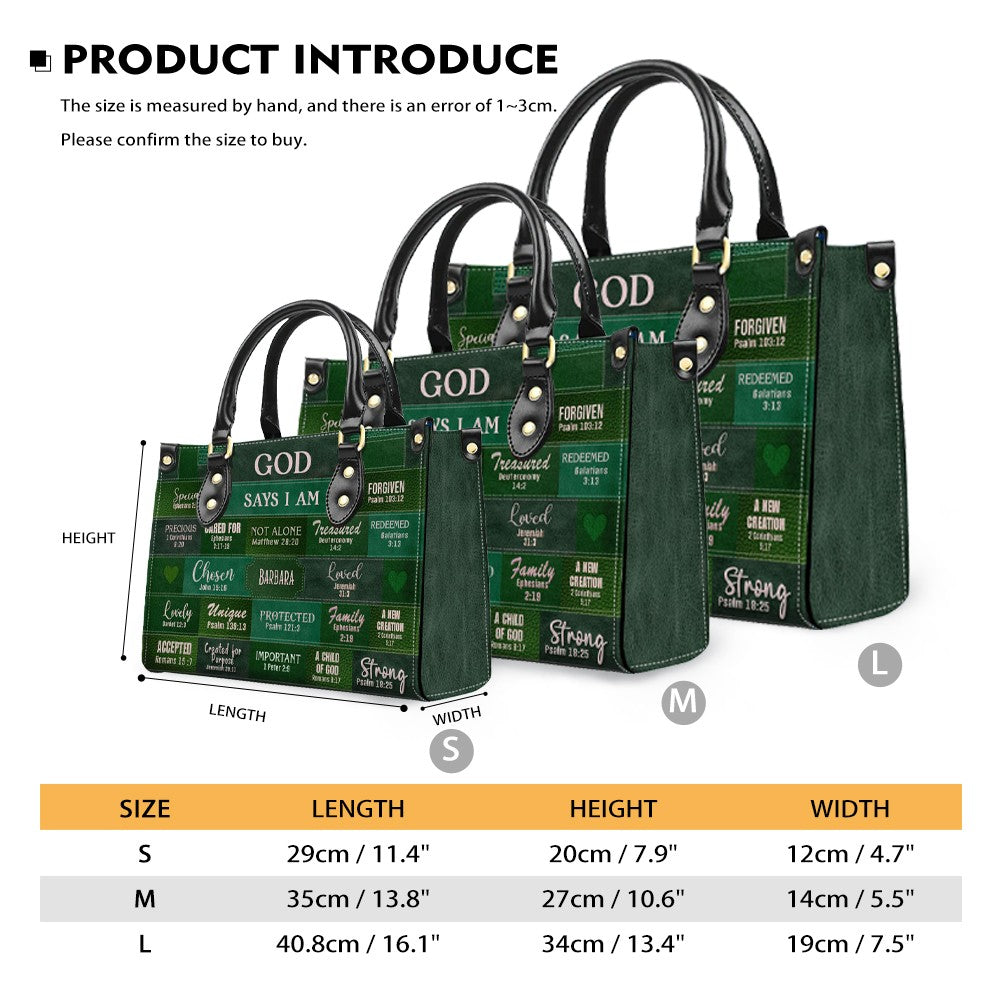 Christianartbag Handbags, God Says I Am Leather Handbag Green, Personalized Bags, Gifts for Women, Christmas Gift, CABLTB03240923.