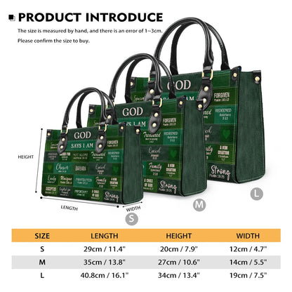 Christianartbag Handbags, God Says I Am Leather Handbag Green, Personalized Bags, Gifts for Women, Christmas Gift, CABLTB03240923.