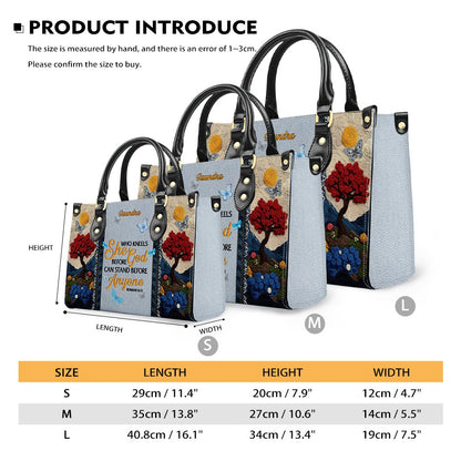 Christianartbag Handbags, She Who Kneels Before God Romans 8 31, Embroidered Handbag Design, Monogram Leather Handbag, Gifts for Women, CABLTB014825