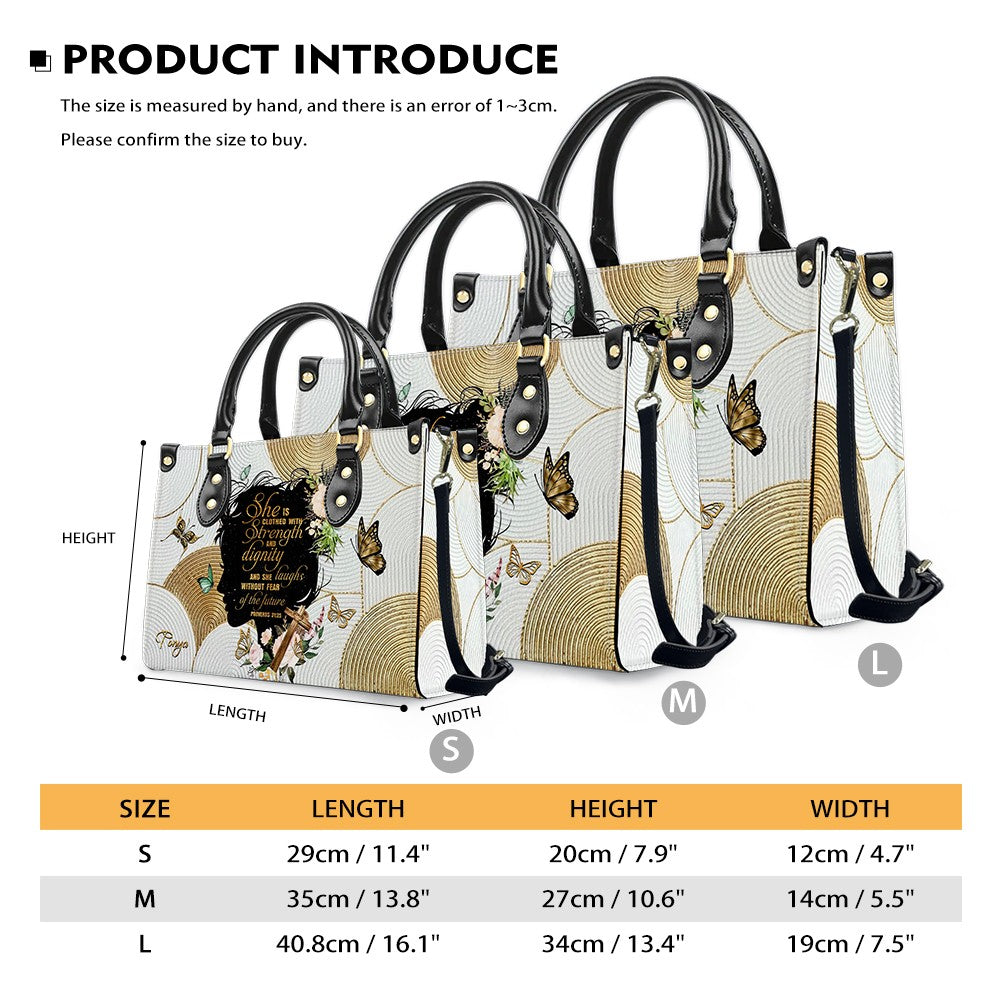 Personalized Christian Handbag – Proverbs 31:25 “Clothed in Strength and Dignity” – Custom Name Faith Tote Bag for Women