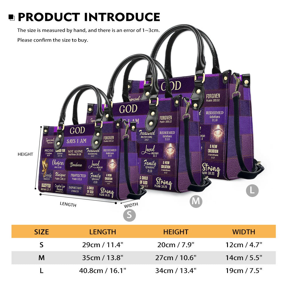 Personalized Christian Handbag – “God Says I Am” Scripture Tote Bag with Name Customization – Inspirational Bible Verse Purse for Women