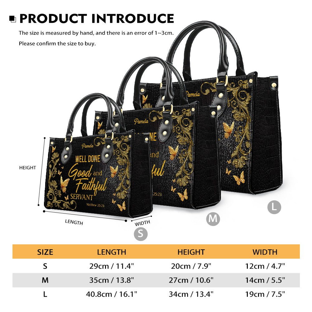 Personalized Leather Handbag – Serve in humility – Well done, good and faithful servant – Matthew 25:23 | CHRISTIANARTBAG