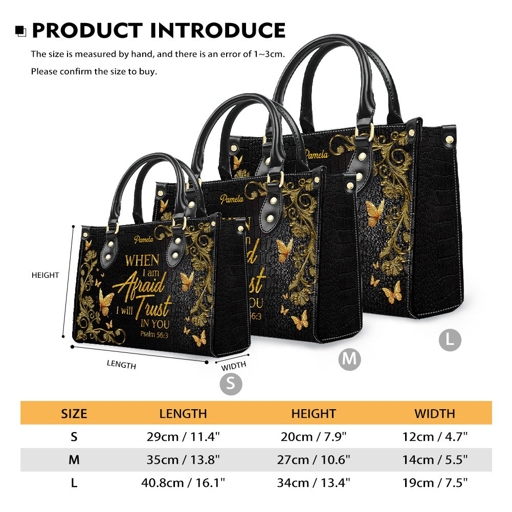 Personalized Leather Handbag – Steadfast in the storm – When I am afraid, I will trust in you – Proverbs Psalm 56:3 | CHRISTIANARTBAG