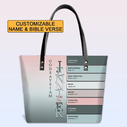 Personalized Leather Tote Bag with Bible Verses – Uncover the sacred meaning of your name – Custom Faith-Inspired Handbag Gradient Color | CHRISTIANARTBAG Leather TOTE Bag