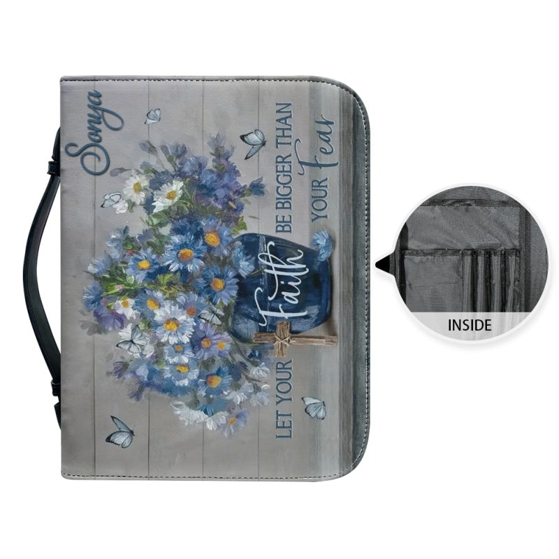 Christianartbag Bible Cover, Let Your Faith Be Bigger Than Your Fear Bible Cover, Personalized Bible Cover, Daisy Purple Flower Bible Cover, Custom Name Bible Cover, Christian Gifts, CAB02291223. - Christian Art Bag