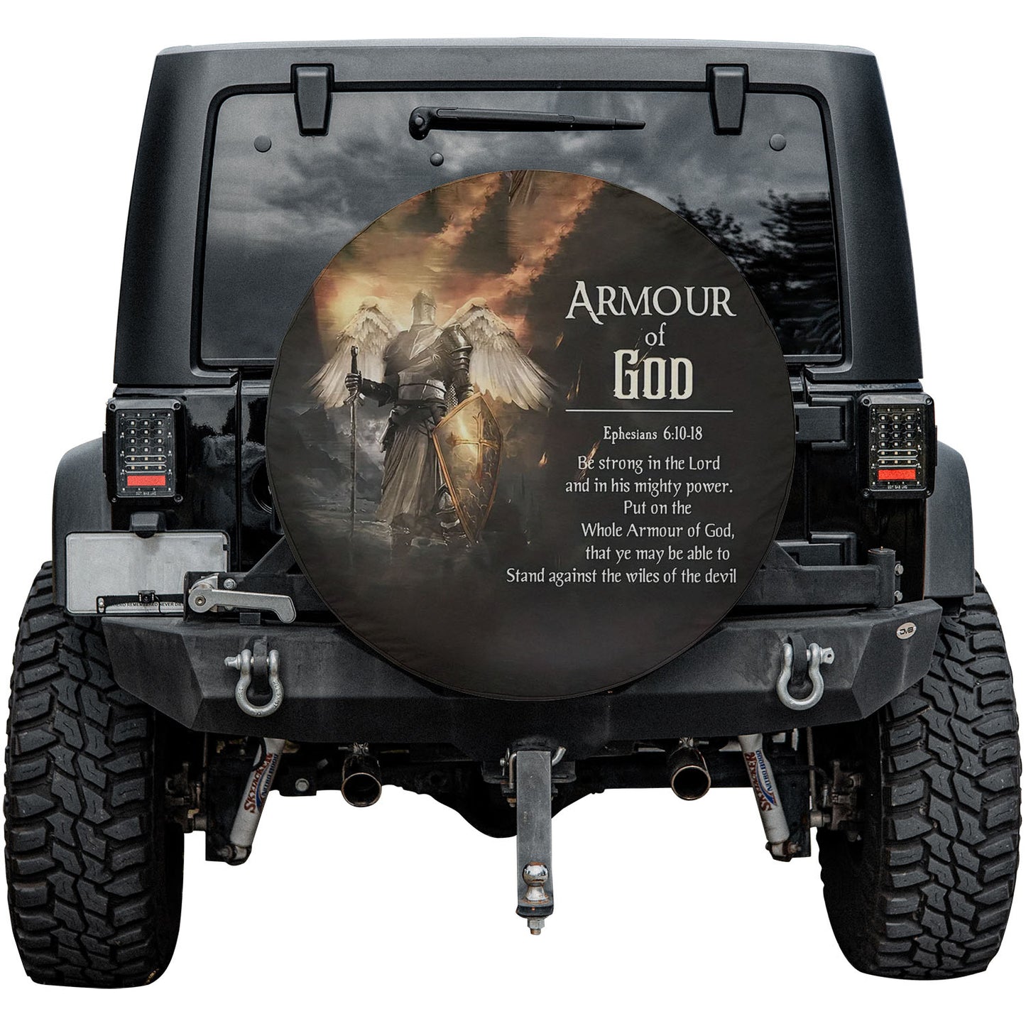 Divine Protector Custom Spare Tire Cover by CHRISTIANARTBAG - Fortified with the Armour of God