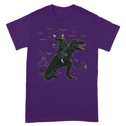 CHRISTIANARTBAG Tech-Minimalist Jesus Riding Dinosaur T-Shirt - Urban Utility Graphic Tee