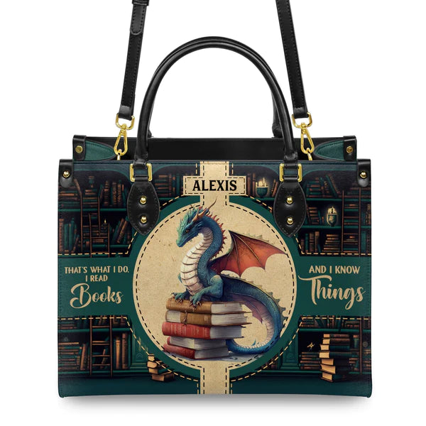 Christianartbag Handbags, Thats What I Do I Read Books And I Know Things, Handbag Design, Dragon Book Leather Handbag, Gifts for Women, CABLTB08271223. - Christian Art Bag