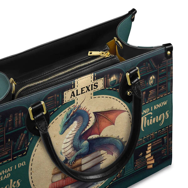 Christianartbag Handbags, Thats What I Do I Read Books And I Know Things, Handbag Design, Dragon Book Leather Handbag, Gifts for Women, CABLTB08271223. - Christian Art Bag