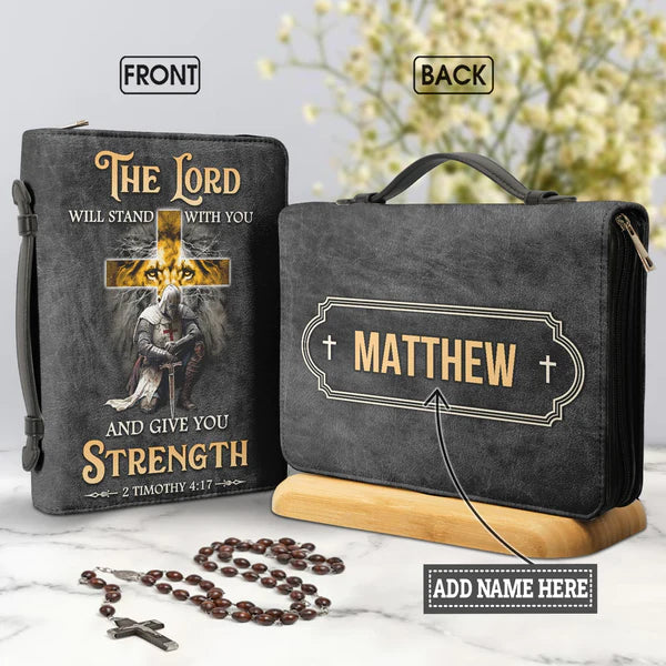 Christianart Bible Cover, The Lord Will Stand With You And Give You Strength 2 Tim 4 17, Personalized Gift for Pastor, Gift For Women, Gifts For Men. - Christian Art Bag