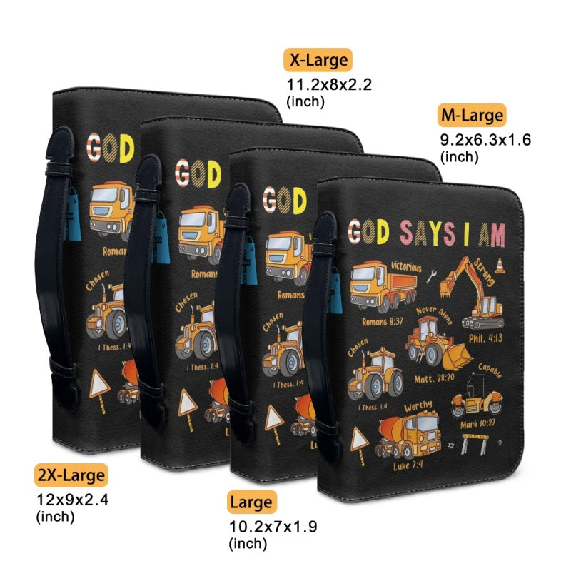 Christianartbag Bible Cover for Children, GOD Says I Am Bible Cover for Children, Construction Vehicle Bible Cover, Personalized Bible Cover, Bible Cover For Kids, Christian Gifts for Kids, CABCK05191023 - Christian Art Bag