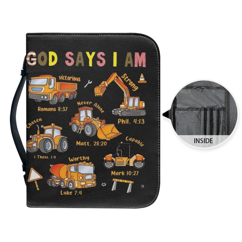 Christianartbag Bible Cover for Children, GOD Says I Am Bible Cover for Children, Construction Vehicle Bible Cover, Personalized Bible Cover, Bible Cover For Kids, Christian Gifts for Kids, CABCK05191023 - Christian Art Bag