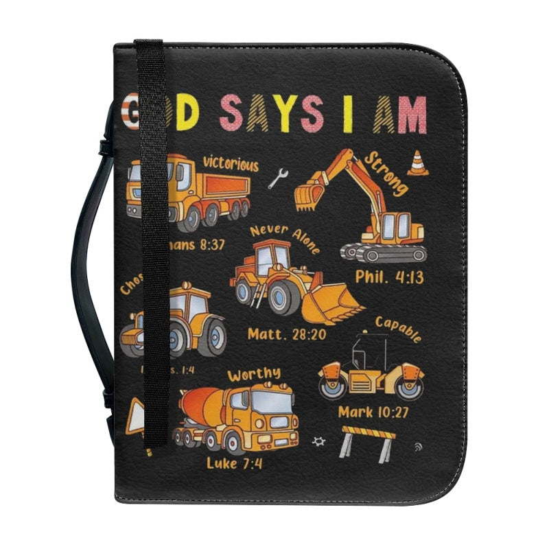 Christianartbag Bible Cover for Children, GOD Says I Am Bible Cover for Children, Construction Vehicle Bible Cover, Personalized Bible Cover, Bible Cover For Kids, Christian Gifts for Kids, CABCK05191023 - Christian Art Bag