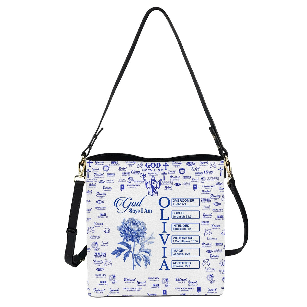 Personalized Christian Bucket Bag – Bucket Bag with Bible Verses & Birth Month Flowers – Custom Christian Gift by CHRISTIANARTBAG
