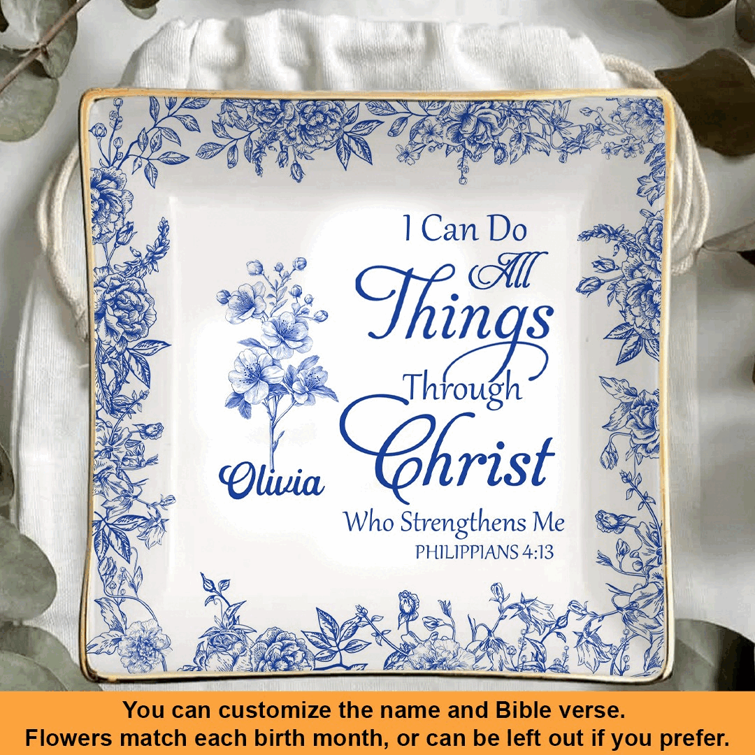 Personalized Bible Verse Plate with Name & Birth Month Flowers – Christian Gift