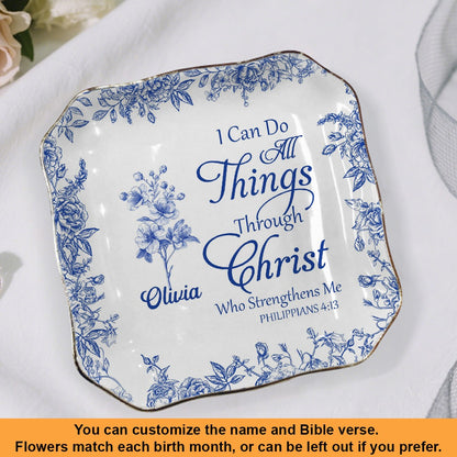 Personalized Bible Verse Plate with Name & Birth Month Flowers – Christian Gift