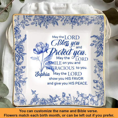 Personalized Bible Verse Plate with Name & Birth Month Flowers – Christian Gift