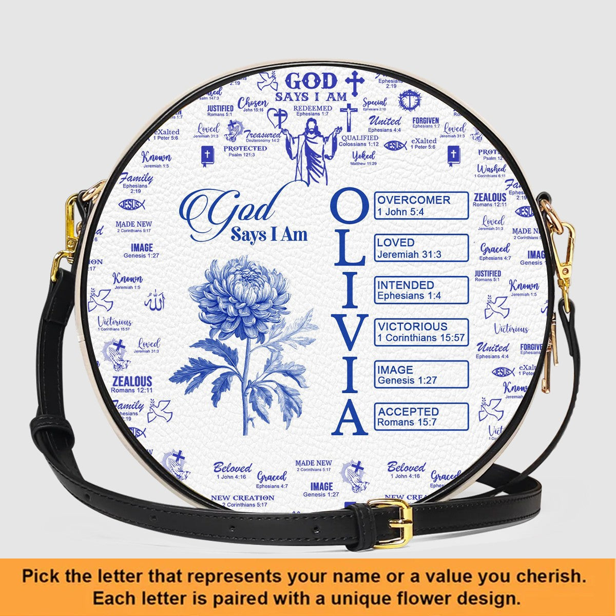 Personalized Leather Circle Bag with Bible Verses & Name Letters – CHRISTIANARTBAG
