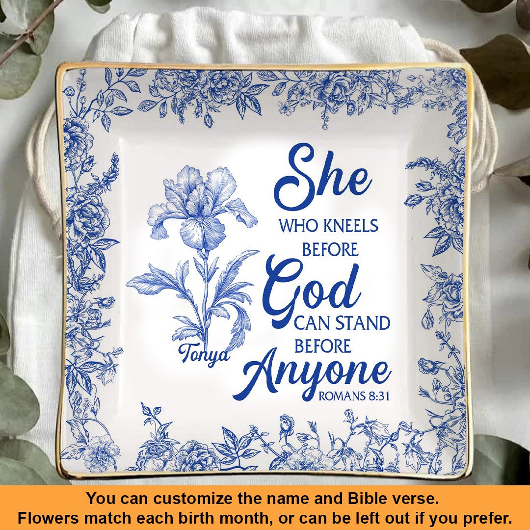 Personalized Bible Verse Plate with Name & Birth Month Flowers – Christian Gift
