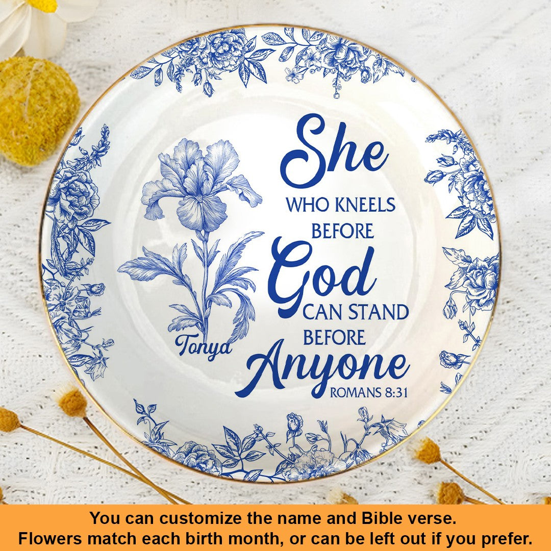 Personalized Bible Verse Plate with Name & Birth Month Flowers – Christian Gift