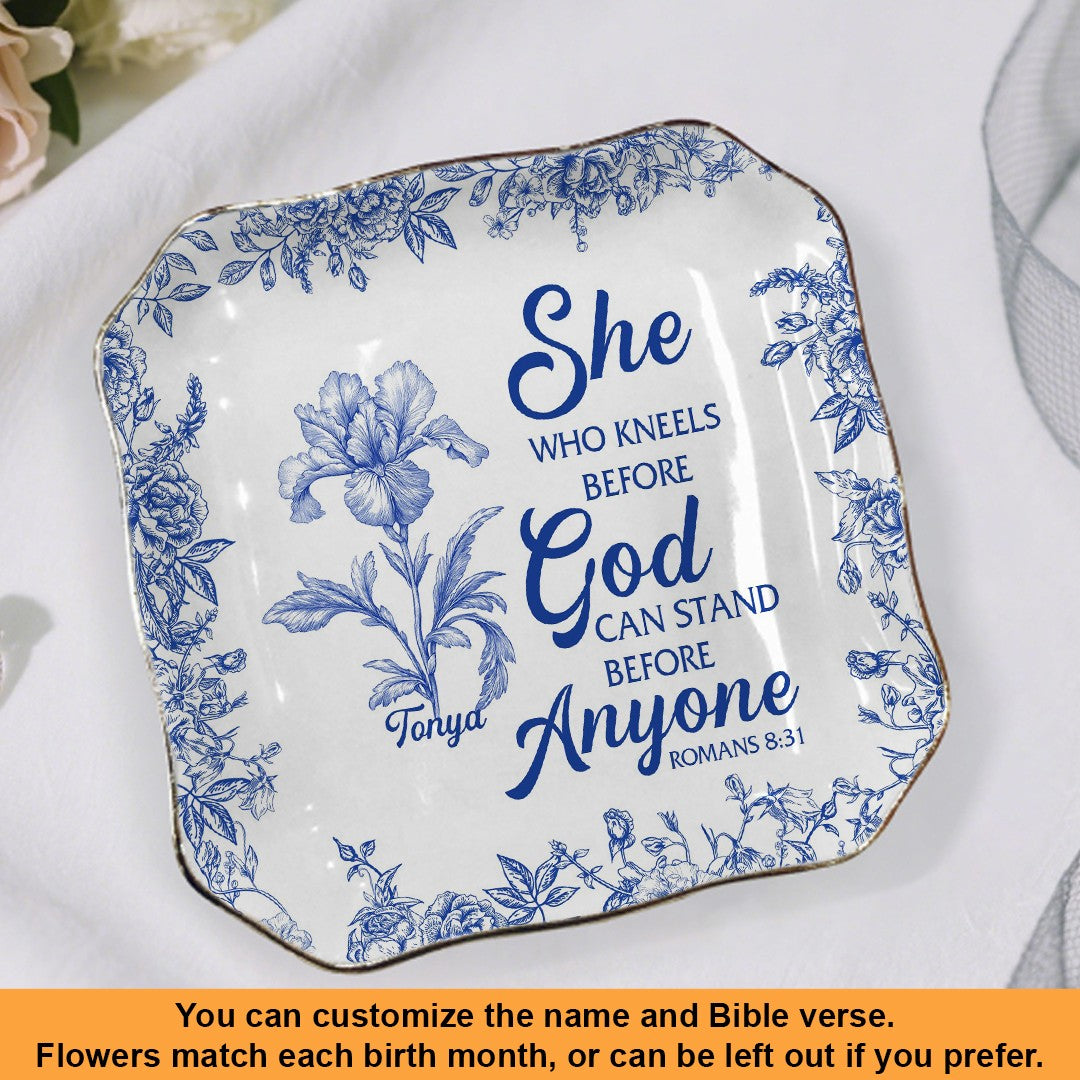 Personalized Bible Verse Plate with Name & Birth Month Flowers – Christian Gift