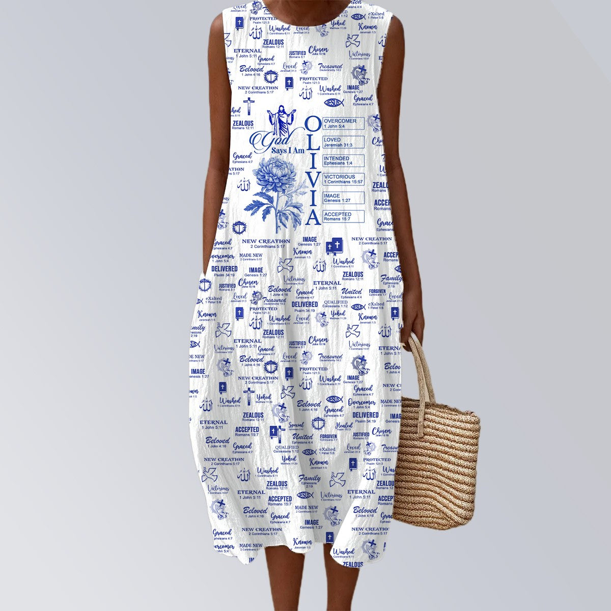 Personalized Christian Maxi Dress with Name, Bible Verses & Birth Month Flowers – Faith-Inspired Summer Outfit