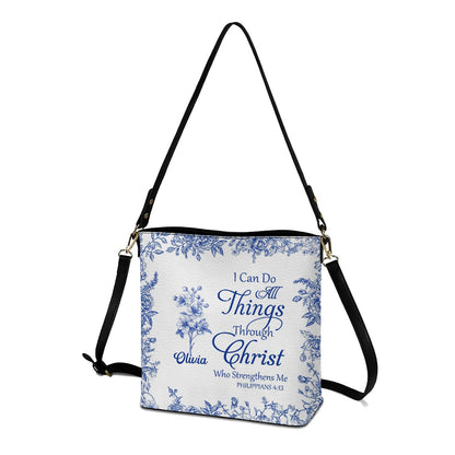 Personalized Christian Bucket Bag – Personalized Bible Verse & Birth Month Flowers – Christian Gift