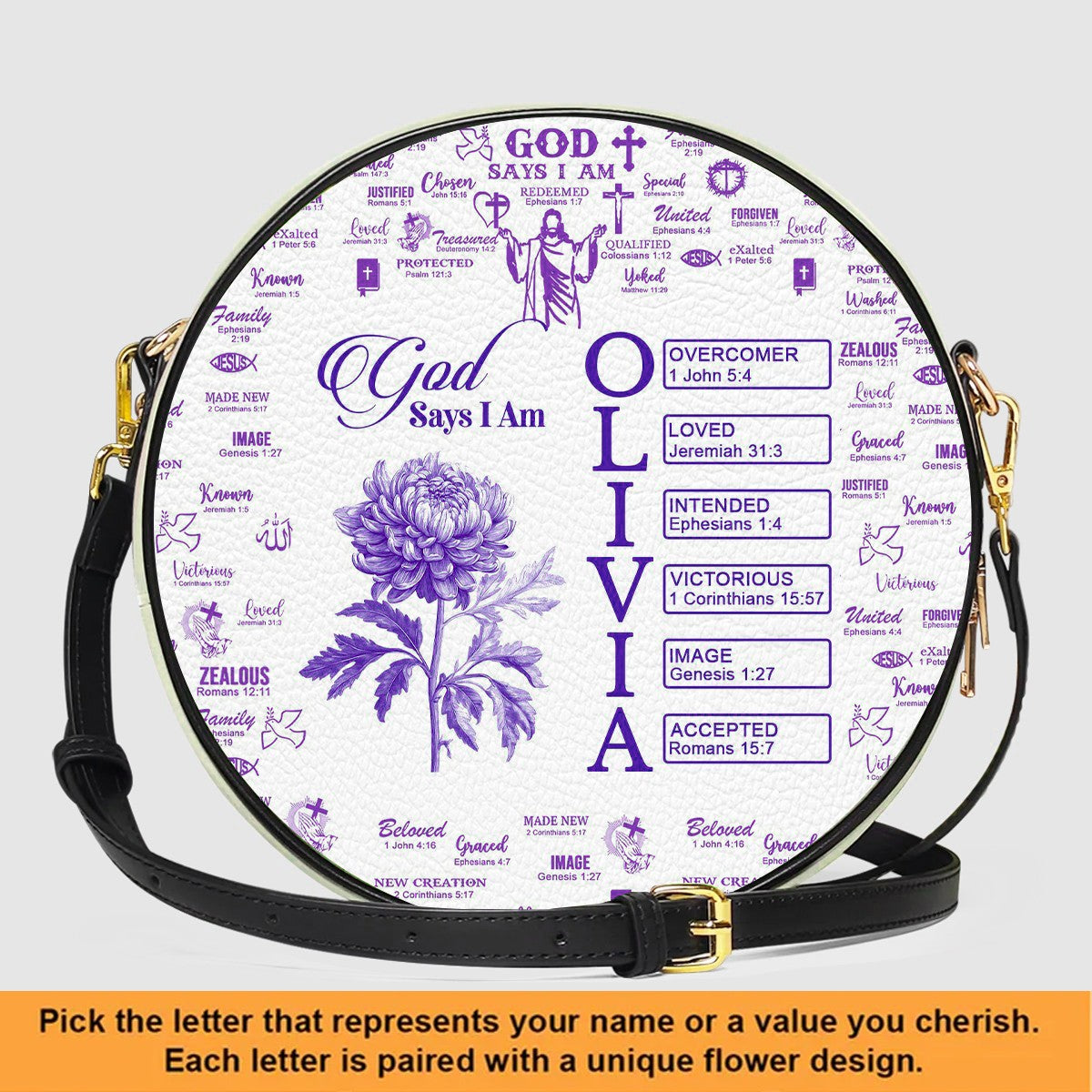 Personalized Leather Circle Bag with Bible Verses & Name Letters – CHRISTIANARTBAG