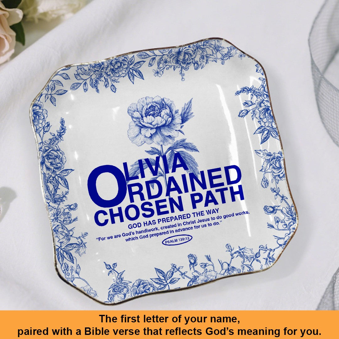 Personalized Jewelry Dish – Custom Name Ring Dish with Floral Design, Gift for Women