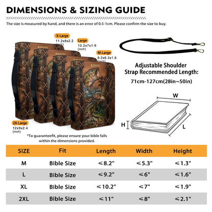 Personalized Leather Bible Cover with Fishing Bass Art, Custom Name Engraved Bible Bag - Forest Camo CAB02103126