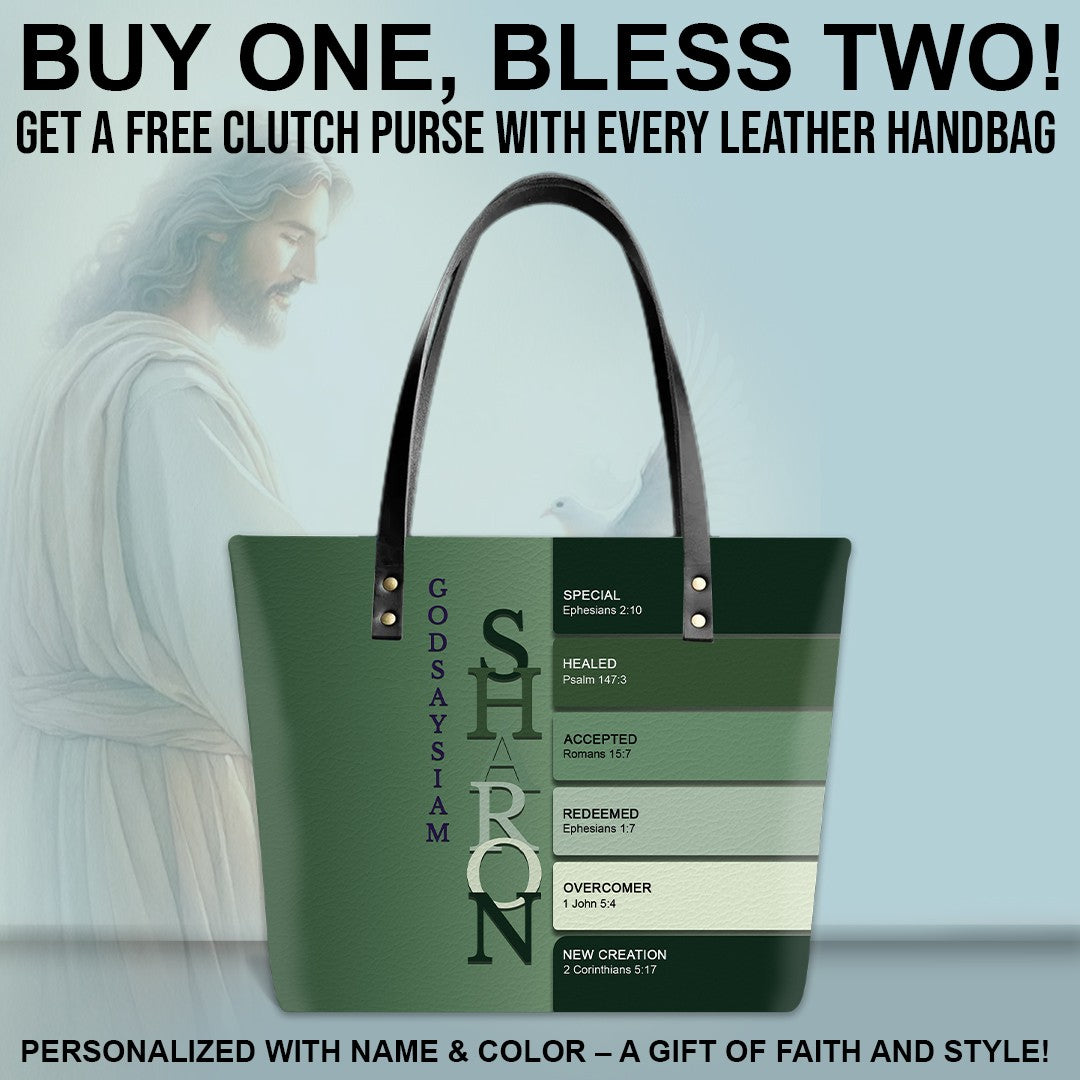 Uncover the sacred meaning of your name - Personalized Leather TOTE Bag Luxury – Free Clutch Purse Gift | CHRISTIANARTBAG