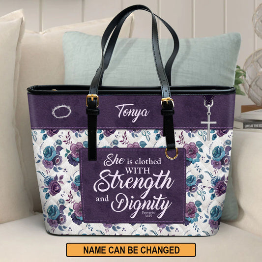 Christianart Handbag, She Is Clothed With Strength and Dignity, Personalized Gifts, Gifts for Women. - Christian Art Bag